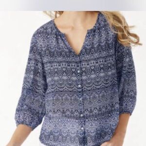 Tommy Bahama Navy Patterned Blouse